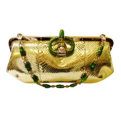 Rare Gucci Tom Ford Gold Python Green Enamel Snake Handbag