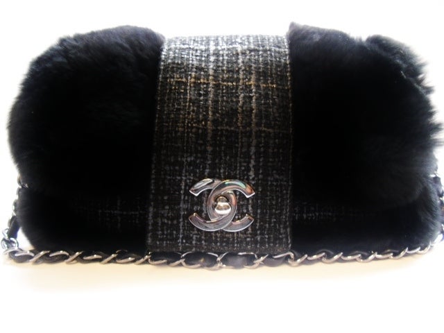 Coco Chanel  2.55 leather tweed fur bag