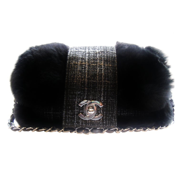 Coco Chanel  2.55 leather tweed fur bag