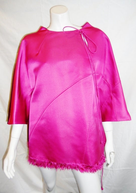 Fabulous Haute Couture Ralph Rucci Fringed bottom tunic. Pink is new black . Stunning piece from runway Paris Collection 2004 Marked size 10 but very small as all Rucci pieces