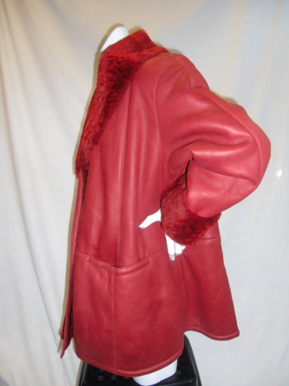 Women's VALENTINO  Red Short Swing Shearling Coat