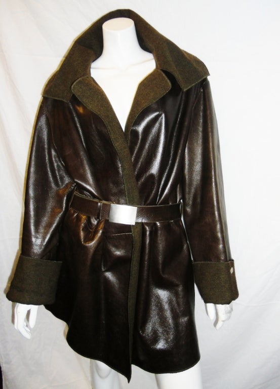 Chanel Leather and Cashmere Belted Coat 2