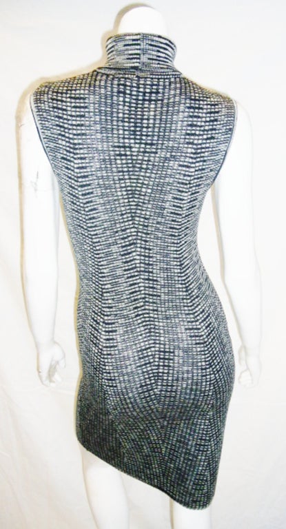 Missoni Vintage Black and White knit Tweed Turtle Neck Dress In Excellent Condition For Sale In New York, NY