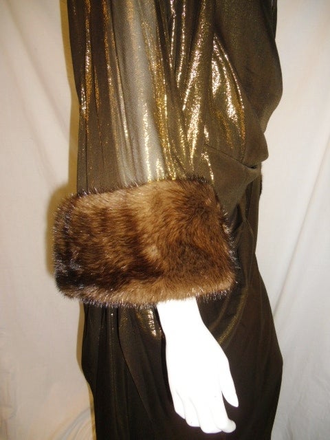 Nolan Miller Gold lame  Gown and Coat with mink trim size 20 In Excellent Condition In New York, NY