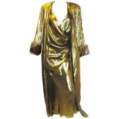 Nolan Miller Gold lame  Gown and Coat with mink trim size 20