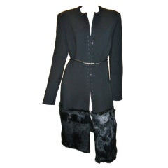 Armani Black Fitted Elegant Coat With Fur