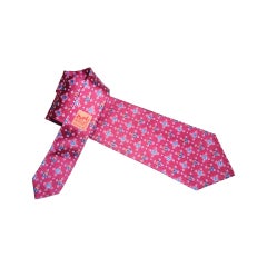 Raspberry Floral  Hermes Vintage silk Neck Tie