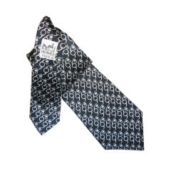 Vintage Black and White silk HERMES necktie