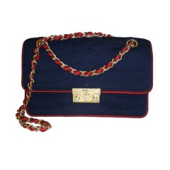 Vintage Chanel  Rare 2.55 Navy /Red  Jersey Bag with  Chain 1970