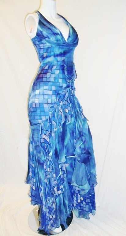 The blue mosaic-patterned gown from Carlos Miele's spring 2005 RTW collection. Halter style. Fresh, Young and Fabulous