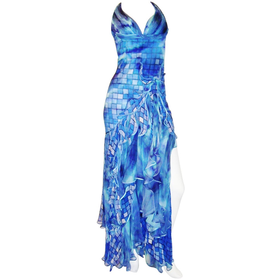 The blue mosaic-patterned gown from Carlos Miele at 1stDibs