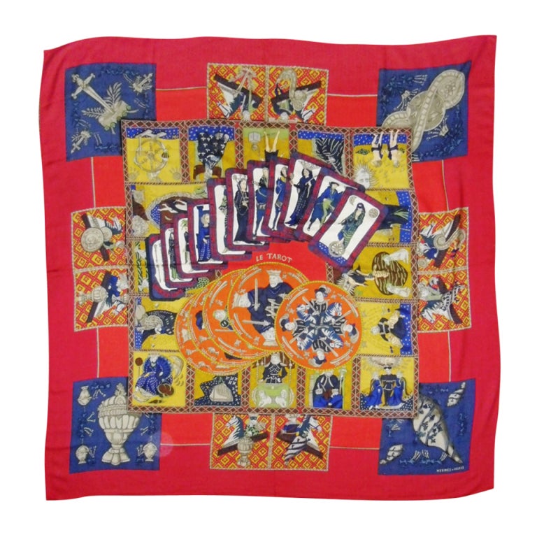 Hermes Cashmere "le Tarot"  Scarf  by Annie Faivre 	1991 For Sale