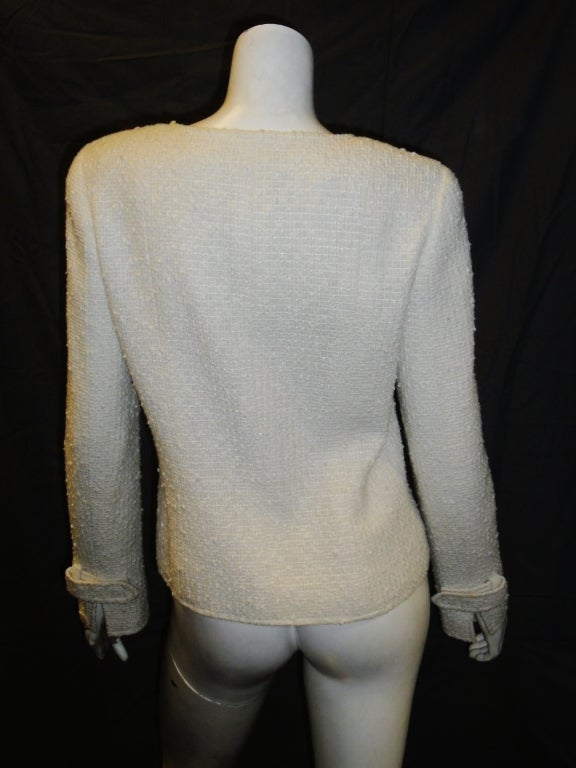 Chanel No5 White cotton/ wool buckle  Jacket / Blazer 36 For Sale 1