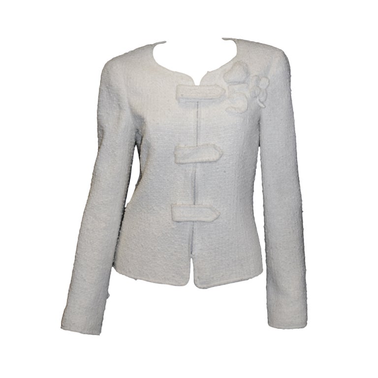Chanel No5 White cotton/ wool buckle  Jacket / Blazer 36 For Sale