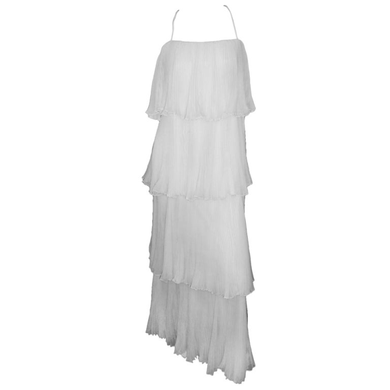 Richilene Elizabeth Arden White Teared Pleated gown 1960's For Sale