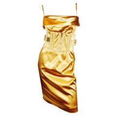 Dolce & Gabbana metallic bustier dress w hard-corseted belt 46