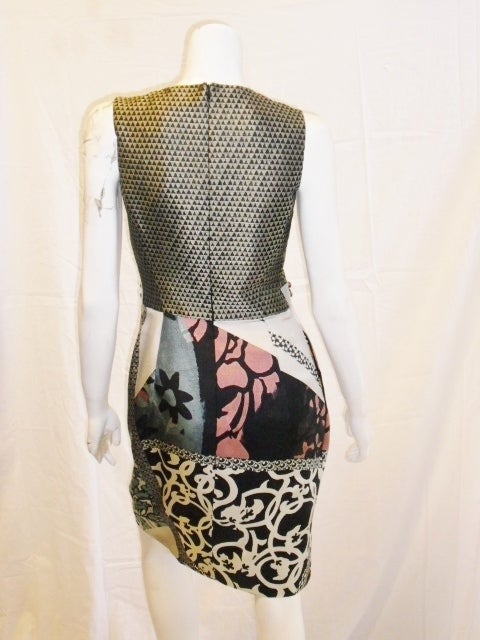 Women's Etro silk twill/ Brocade  printed dress with jeweled belt For Sale
