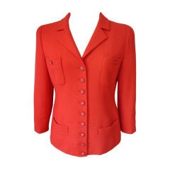 Chanel Red wool Jacket Blazer CC button Coll 96