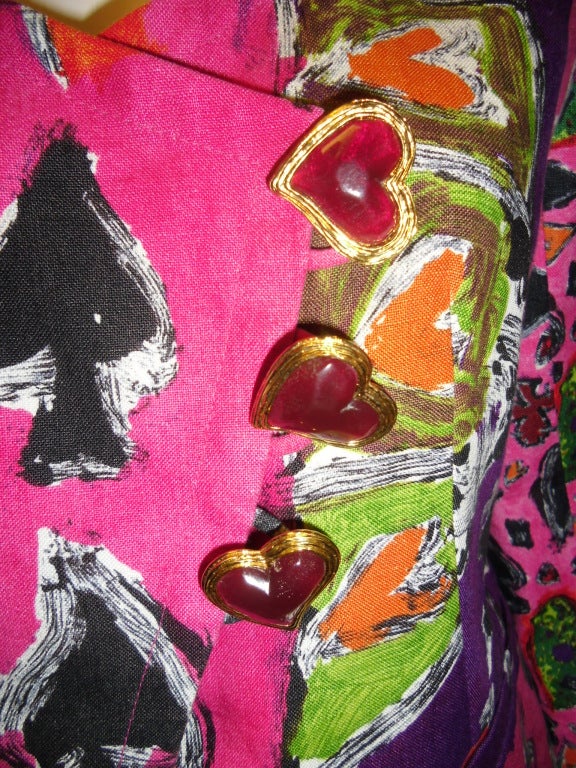 Christian Lacroix rare Deck of Hearts skirt suit w Glass Hearts For Sale 2