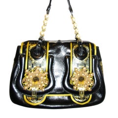 Leather and Pearl Handle Balck and Gold Vintage Fendi Bag