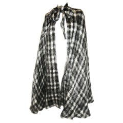 Oscar De la Renta Neck Tie  Black White Checker Mohair knit Cape