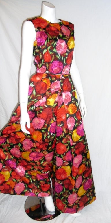 Malcolm Starr Rare Silk Opera Coat and Floral Jumper Gown 1960's at 1stDibs