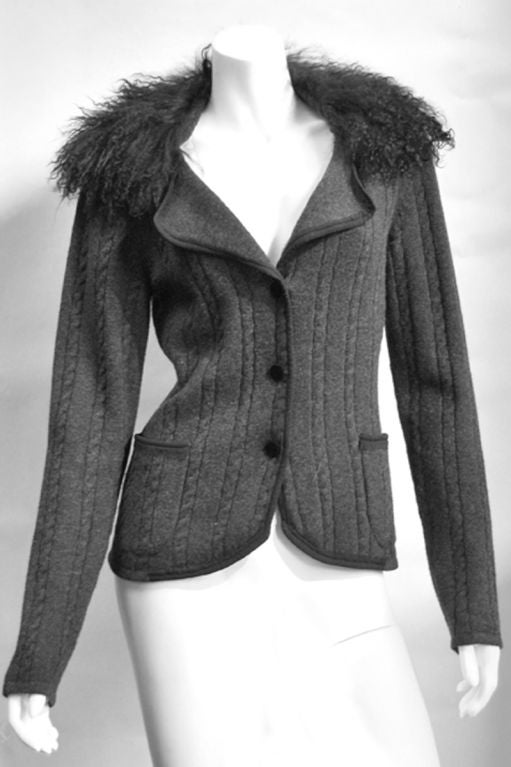 Lanvin Cashmere/wool Fur Trim Sweater Jacket