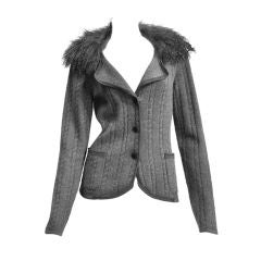 Lanvin Cashmere/wool Fur Trim Sweater Jacket