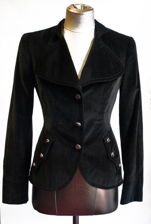 Dolce & Gabbana Military Style Black Velvet Jacket Blazer