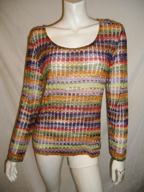 Missoni rainbow column  crochet knitted long sleeve top 1980's In Excellent Condition For Sale In New York, NY
