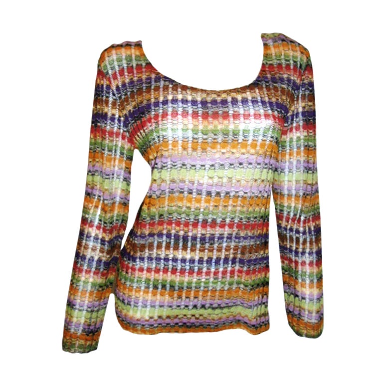 Missoni rainbow column  crochet knitted long sleeve top 1980's For Sale
