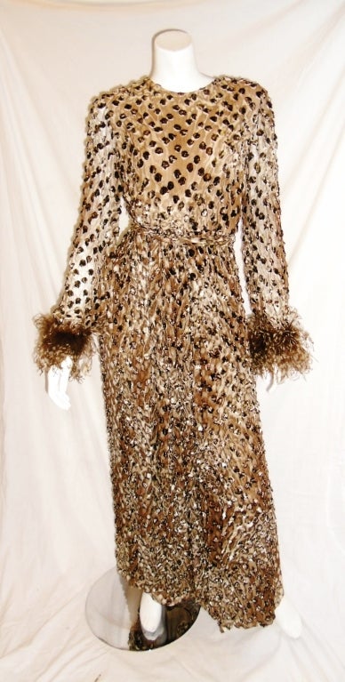 Women's Oscar De la Renta Leopard  Jumpsuit Gown  1970 One of a Kind For Sale