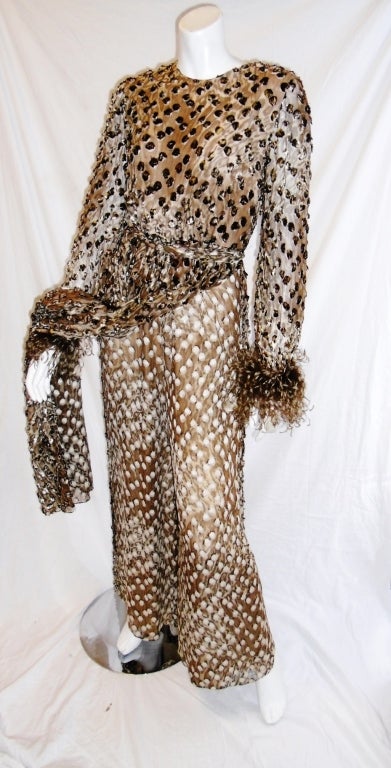 Oscar De la Renta Leopard  Jumpsuit Gown  1970 One of a Kind For Sale 1