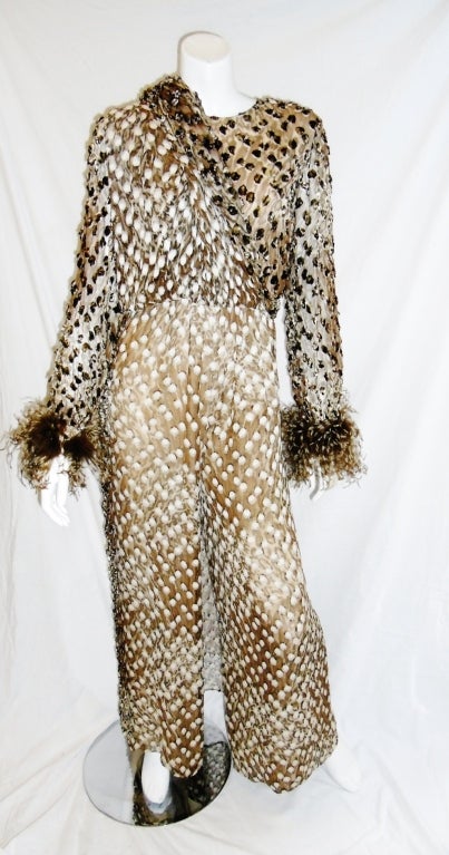 Oscar De la Renta Leopard  Jumpsuit Gown  1970 One of a Kind For Sale 3