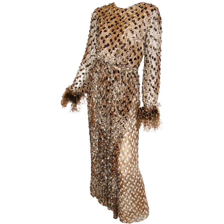 Oscar De la Renta Leopard  Jumpsuit Gown  1970 One of a Kind For Sale