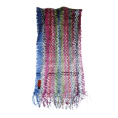 Missoni rainbow colors   Zigzag wave  crochet fringed scarf