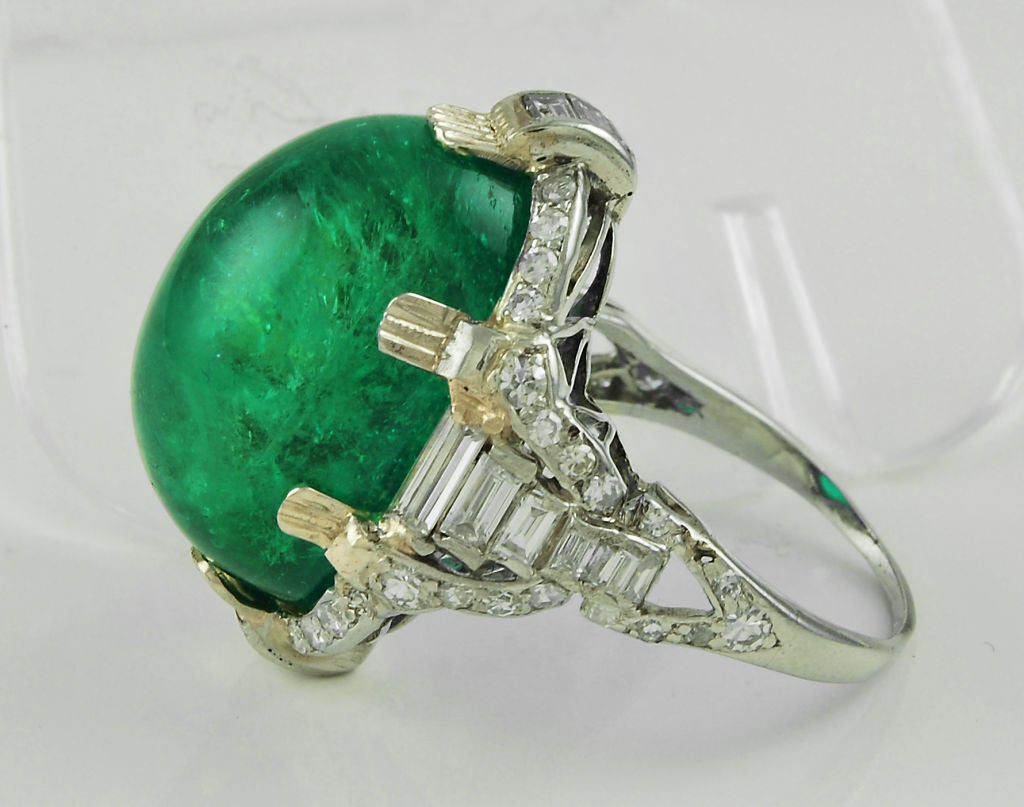 Art Deco Cab Emerald and Diamond Ring