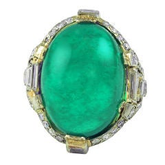 Art Deco Cab Emerald and Diamond Ring