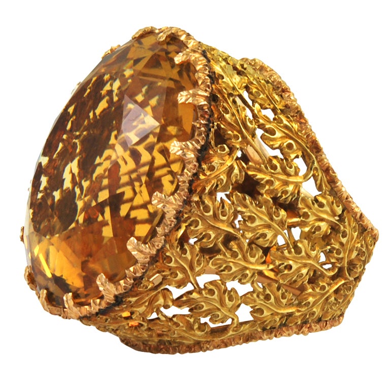 Impressive BUCCELLATI Citrine Gold Oak Leaves RIng For Sale