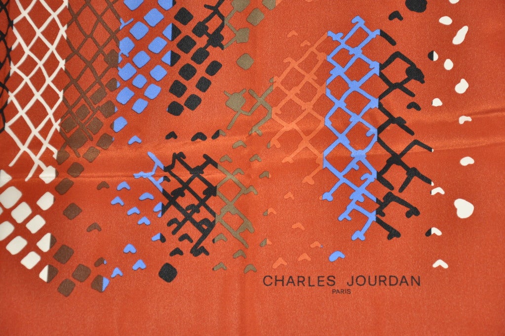 Charles Jourdan huge multi-color silk crepe de chine scarf measures 34