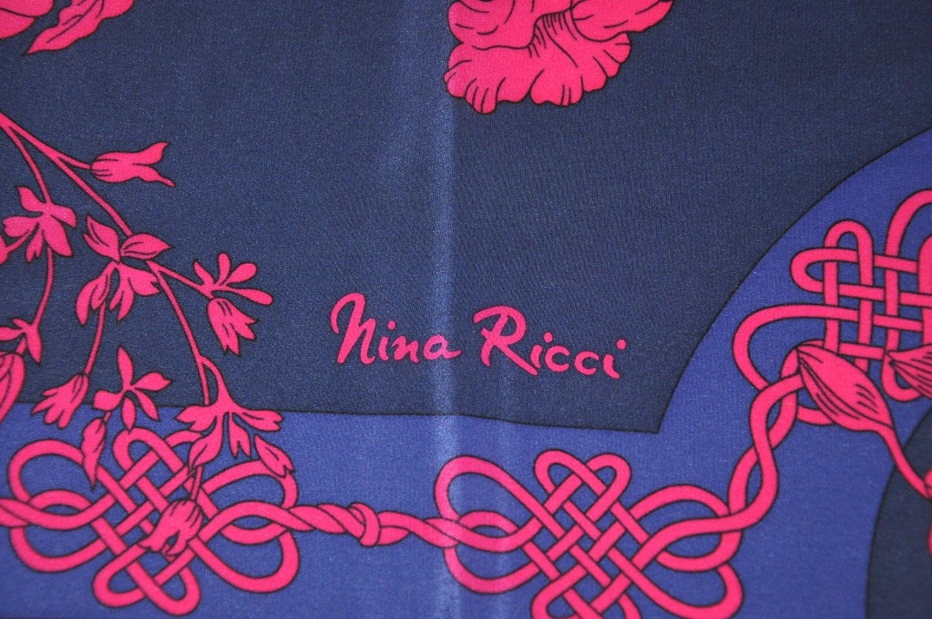 Black Nina Ricci Bold Floral Print Silk Crep de Chine Scarf For Sale