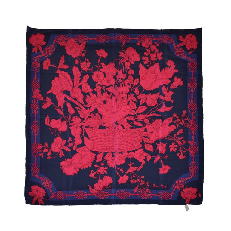Nina Ricci Bold Floral Print Silk Crep de Chine Scarf For Sale