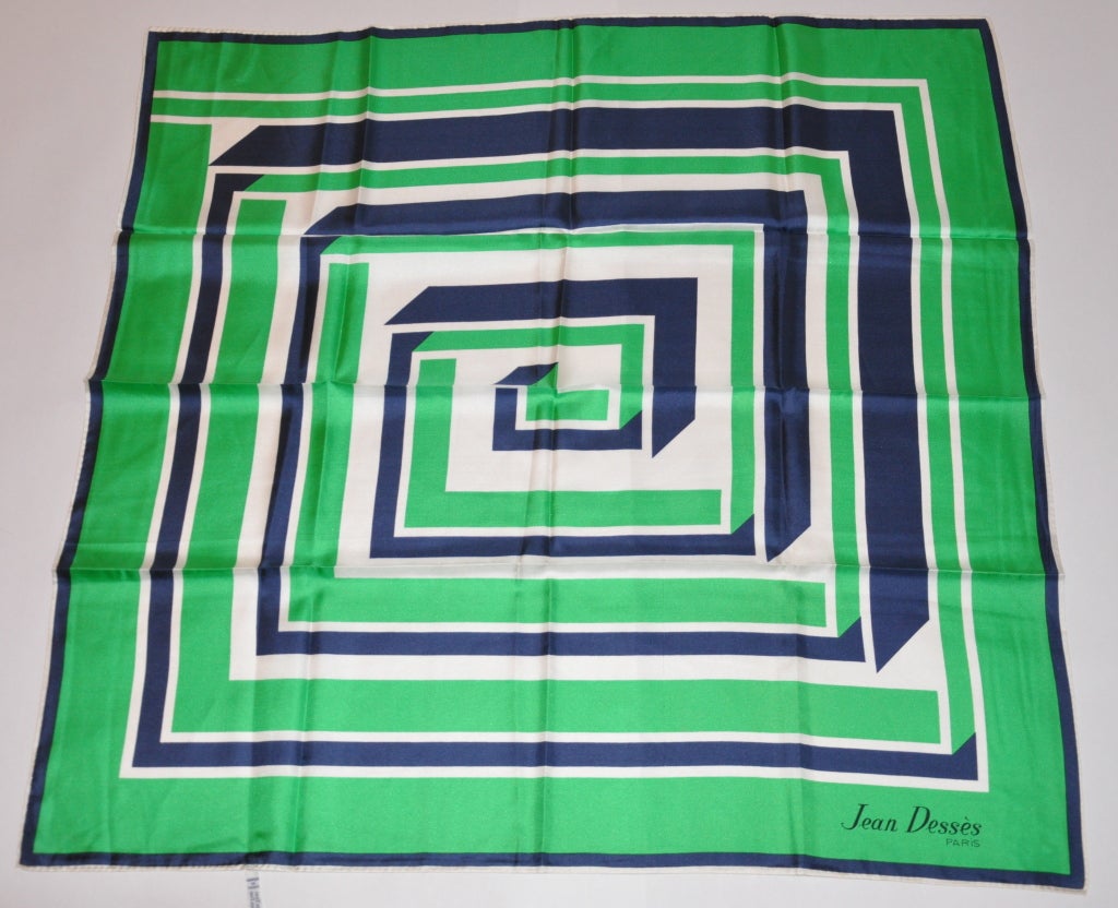 Foulard Vintage Jean Dessès En Soie - Dimensions 66x67 Cm - Bleu - Occasion