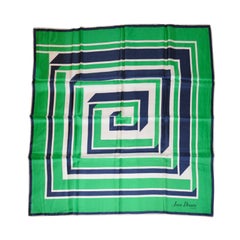 Vintage Jean Desses green, navy & white geometric print silk scarf