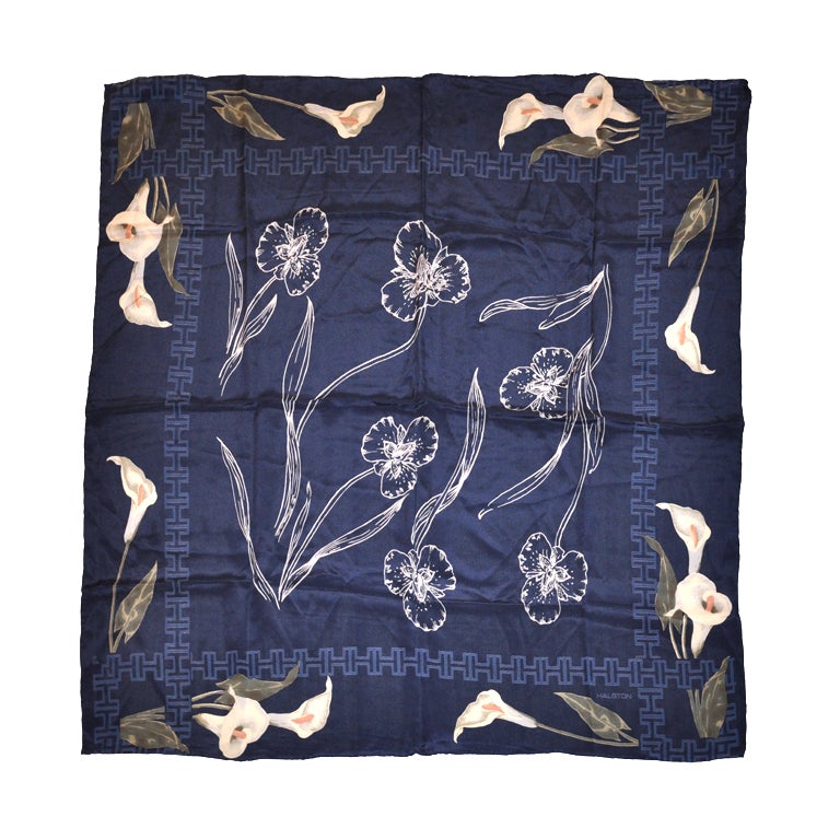 Foulard en soie imprimé floral marine Halston Bold