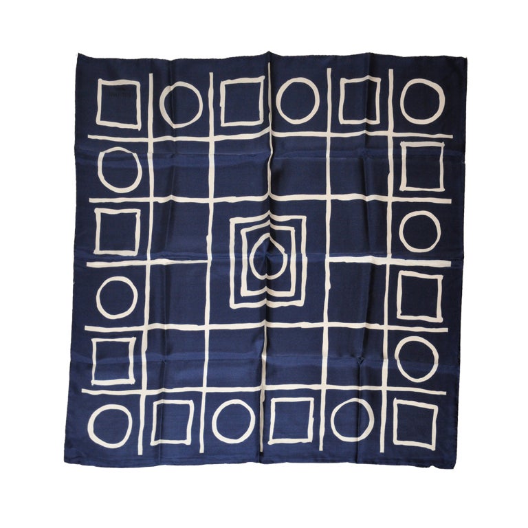 Les Echarpen de MArcel Guillemin navy geometric print scarf For Sale