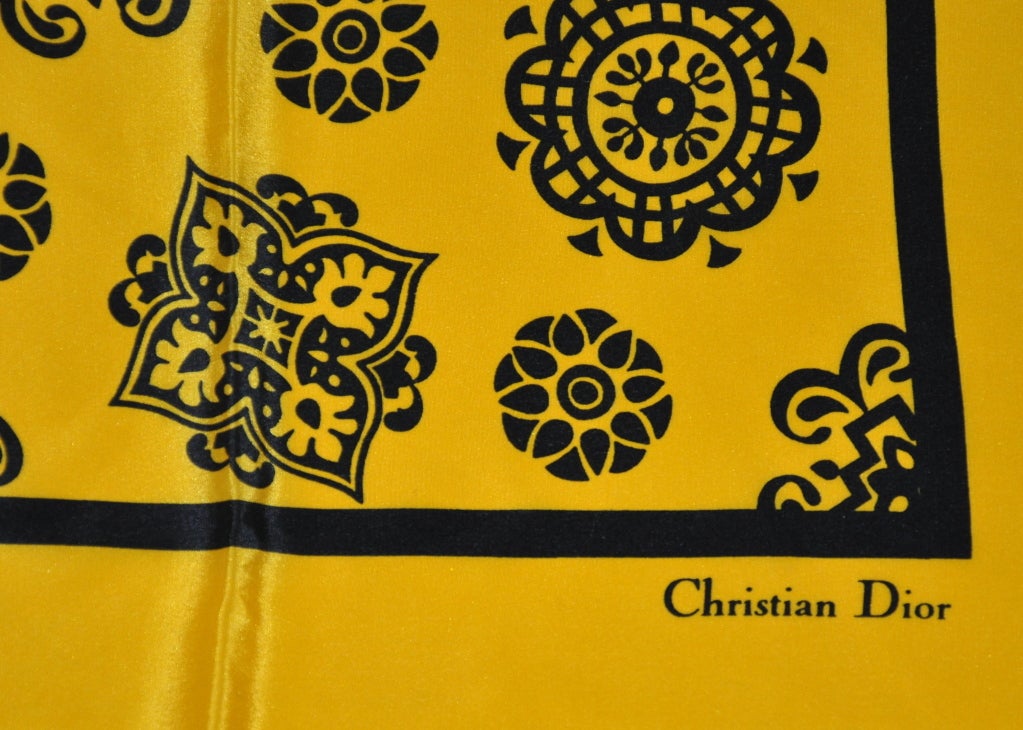 Women's Christian Dior Yellow with Black motif silk scarf