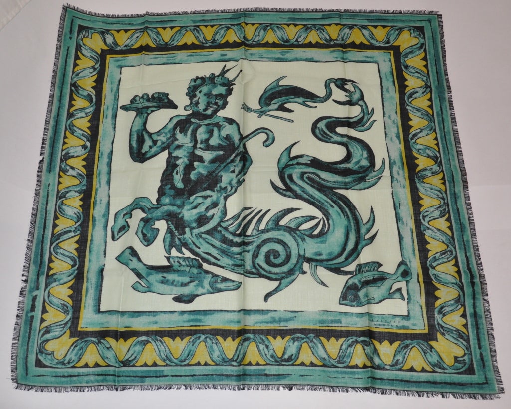 "Neptune" print challis scarf