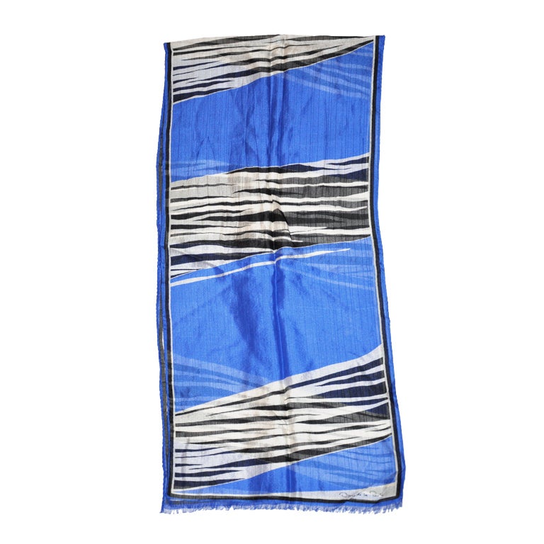Oscar De la Renta blue "Zebra" print silk scarf For Sale
