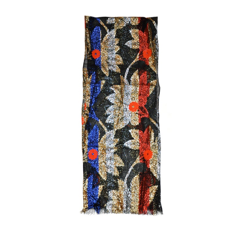 Yves Saint Laurent Multicolor Silk Chiffon with Lame and embroidery scarf For Sale